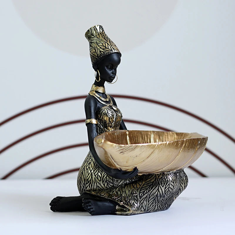 Black Woman Storage Figurines Africa Figure Home Desktop Decor Keys Candy Container Interior Craft Objects