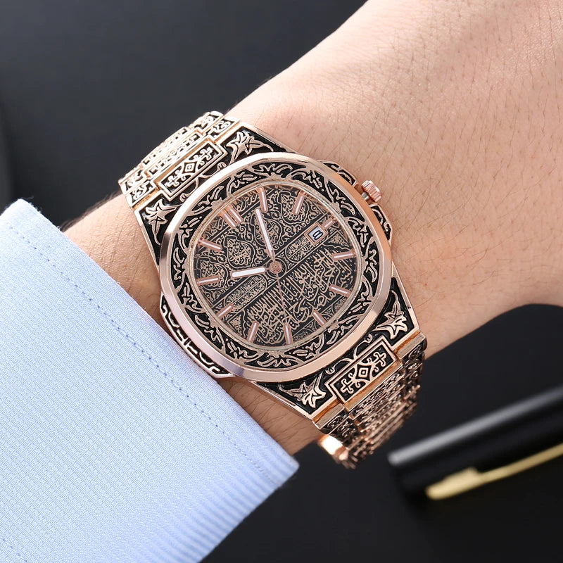 Fashion Luxury Brand Vintage Men Quartz Watches Flower Pattern Carving Wristwatch - Hiron Store