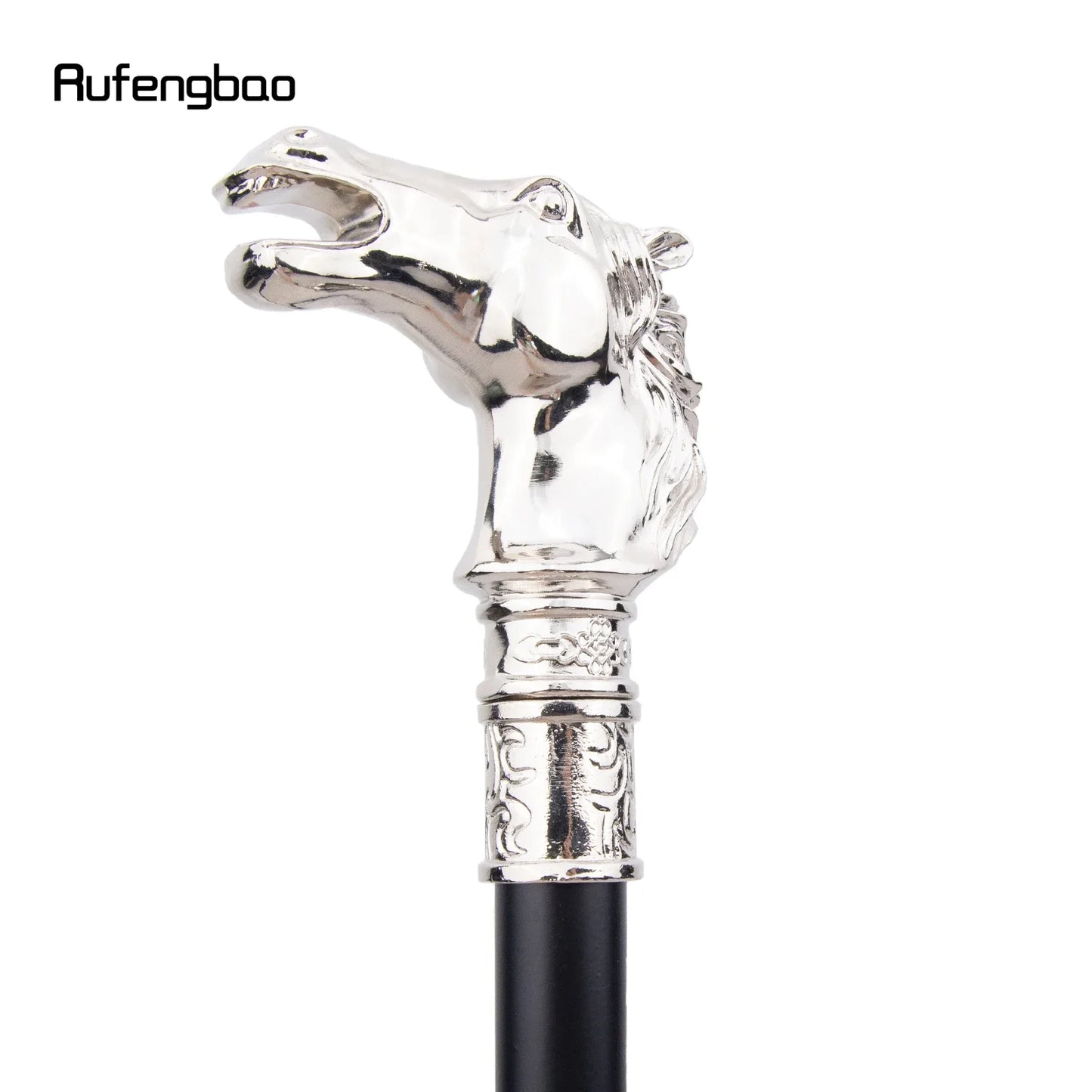 White Horse Bristle Head Fashion Walking Stick Decorative Party Fashionable Walking Cane Crosier 93cm