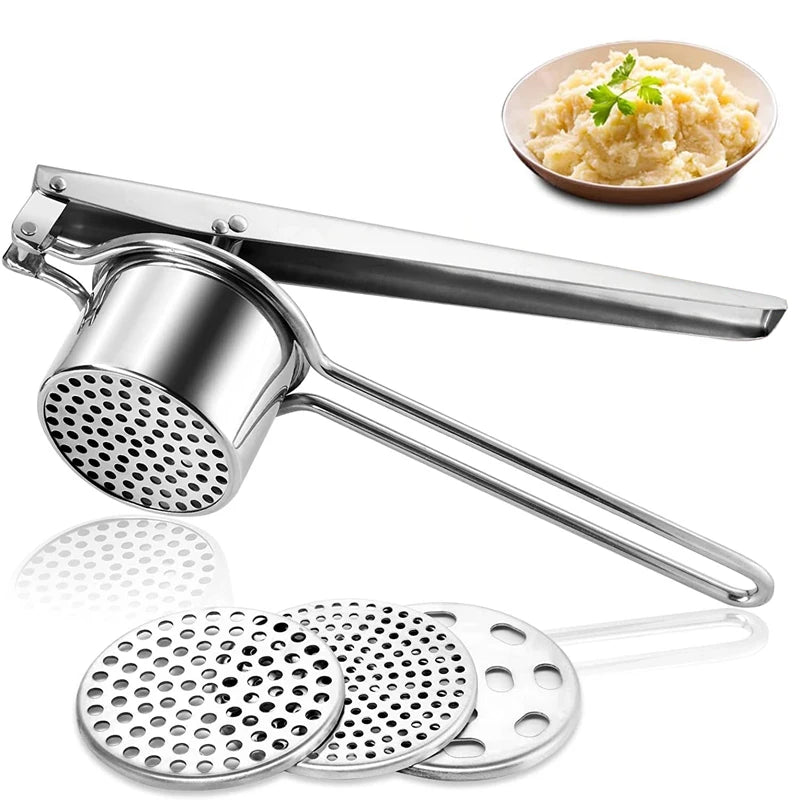 LMETJMA Stainless Steel Potato Ricer Manual Potato Masher With 3 Interchangeable Discs Fruit Juicer Lemon Squeezer