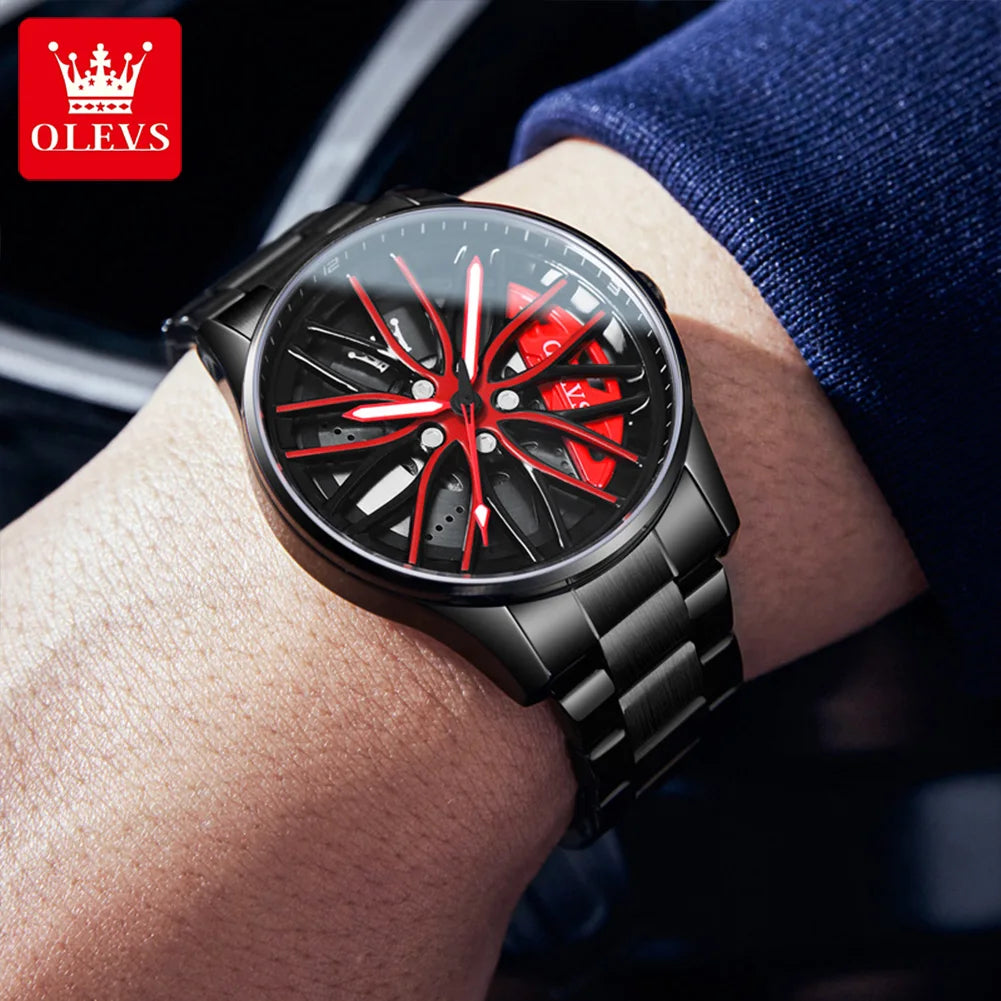 OLEVS Wheel Men's Luxury Watch Waterproof Rotary Sport Car Rim Man Watch's