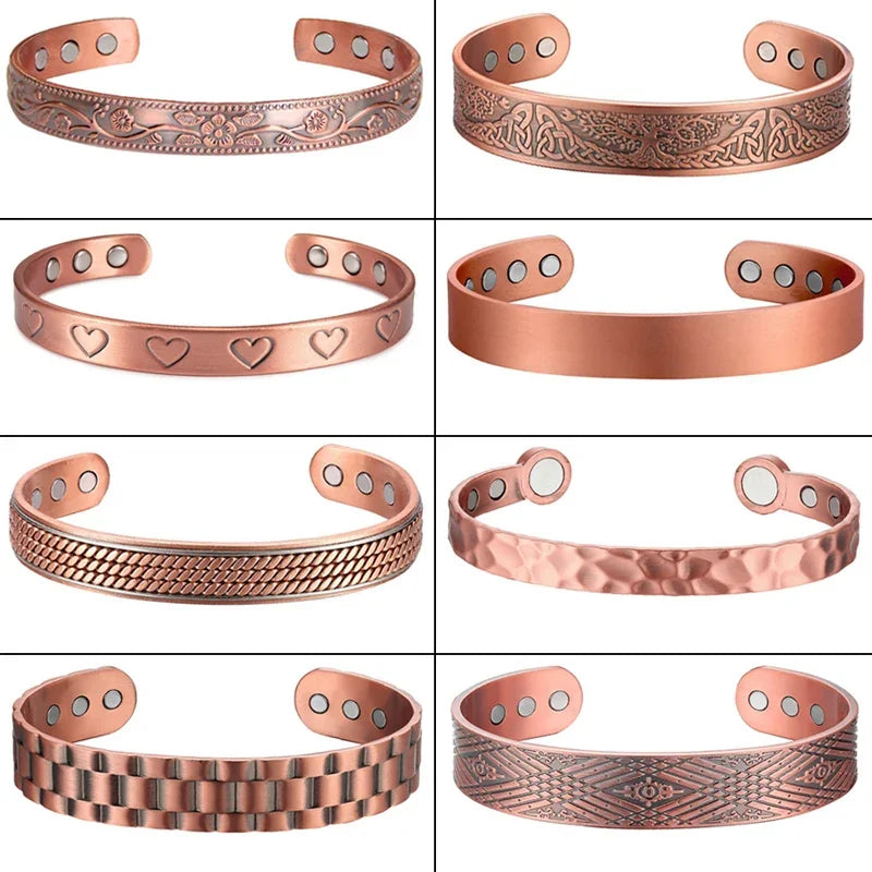 Pure Copper Magnetic Bracelet Men Arthritis Adjustable Magnets Women Cuff Therapy Health Energy Bangles