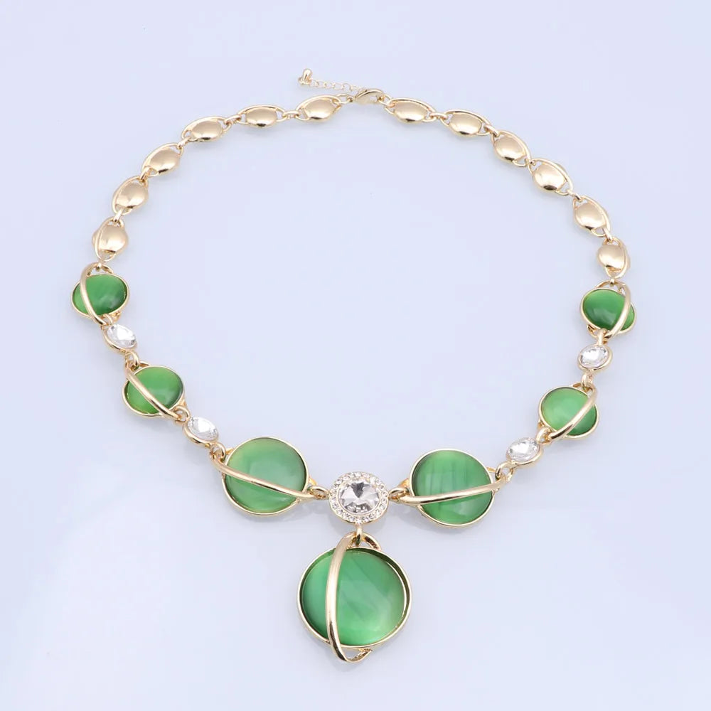 Italian Gold Plated Opal Jewelry Set Necklace Ring Earrings Bracelet For Women Wedding Party Accessories