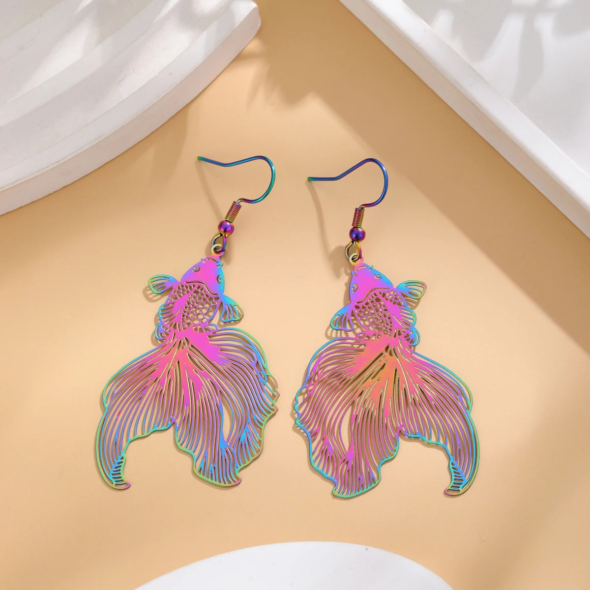 Fashion Hollow Colorful Goldfish Earrings, - Hiron Store