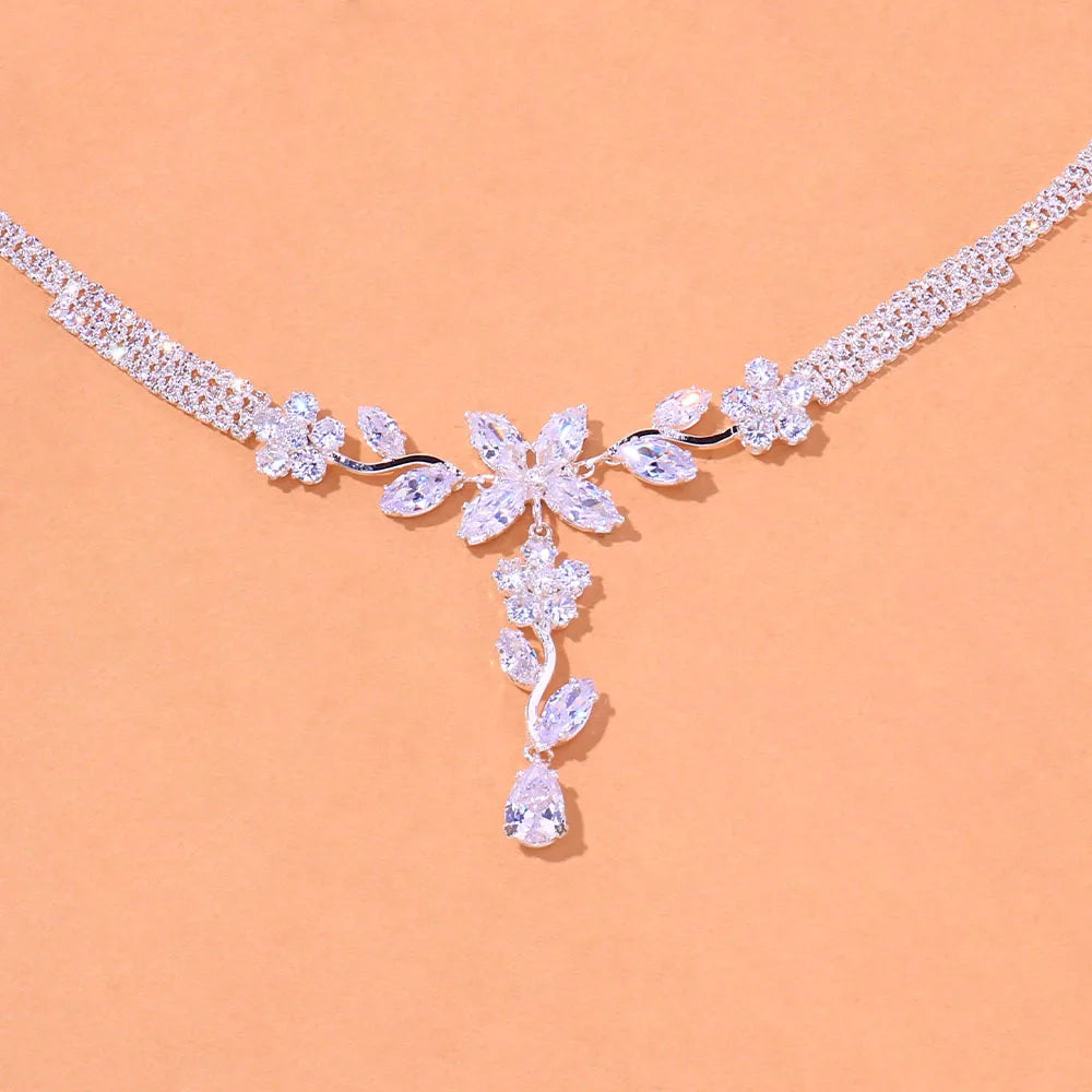 Necklace Bracelet Earring Ring Set Luxury Flowers Bridal Jewellery Sets