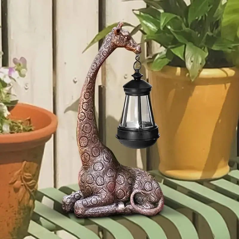 Giraffe Solar Light Garden  Figurine Lantern Giraffe Sculpture Animal Resin Statue Backyard Art Craft Ornament