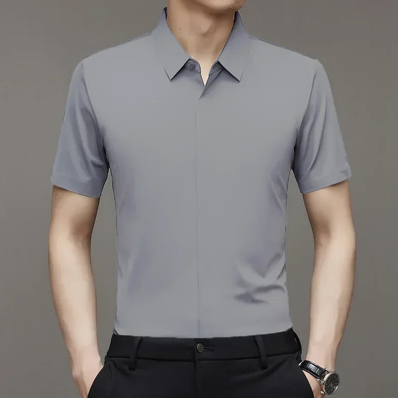 High end Mulberry Silk Dress Shirts, Business  Men Wrinkle Resistant, Button Invisible Elastic Tops, Luxurious Male  Clothing