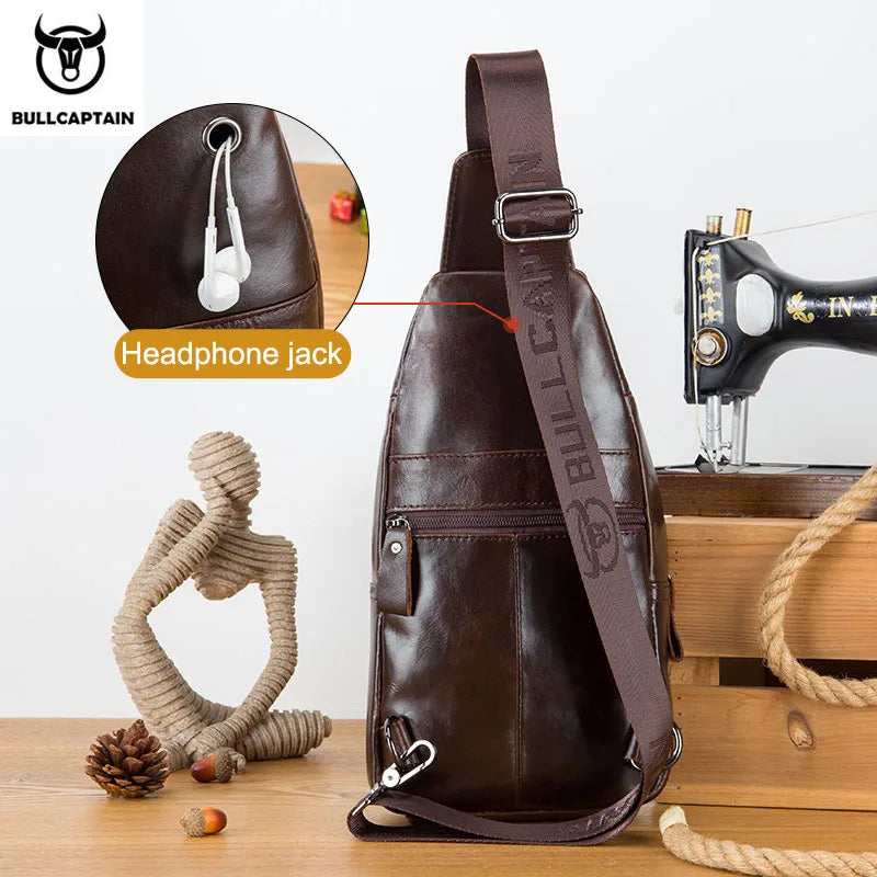 Genuine Leather Men's Chest Bag Shoulder Messenger Bags Chest Fashion Brand Multifunctional Mobile Phone Bag's