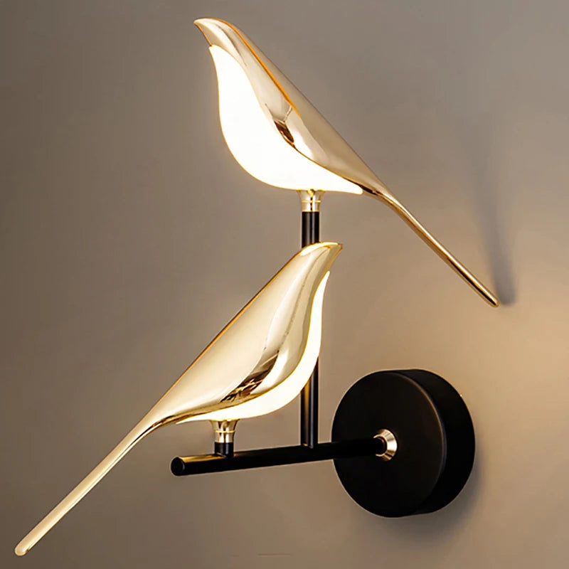 LED Golden Bird Wall Lamp Parlor Bar Bedside Hanging Light Novelty Rotatable Wall Lamp