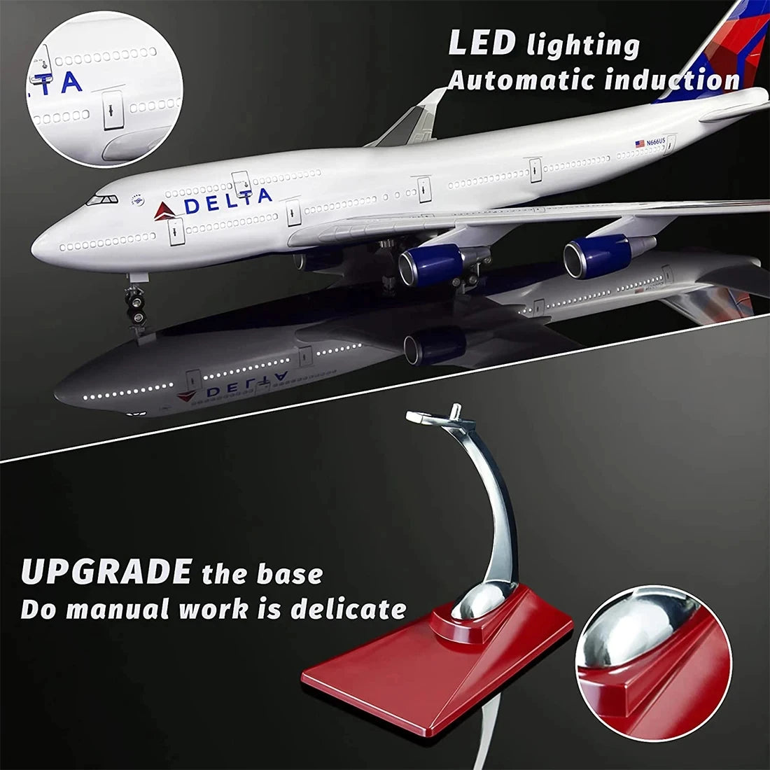 Airplane Airbus A380 Air France Airline Model W LED Light & Wheel Diecast Plastic Resin Plane