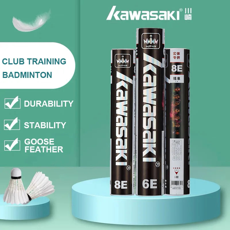 Kawasaki Badminton Shuttlecock Feather for Clubs &Training KING 8E/10E Goose Feather Badminton Ball Durable Shuttlecock Badminton