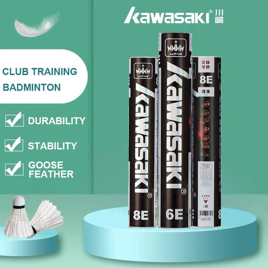 Kawasaki Badminton Shuttlecock Feather for Clubs &Training KING 8E/10E Goose Feather Badminton Ball Durable Shuttlecock Badminton