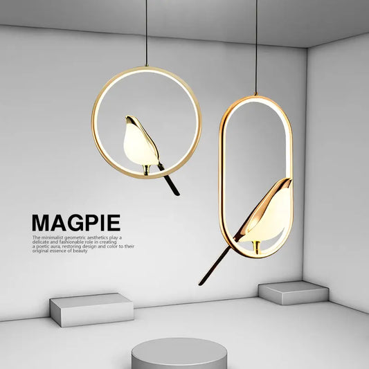 Magpie Bird LED Cord Pendant Lamps Indoor LED Lights for Bedside Bedroom Indoor Black Silver Hanging Lights