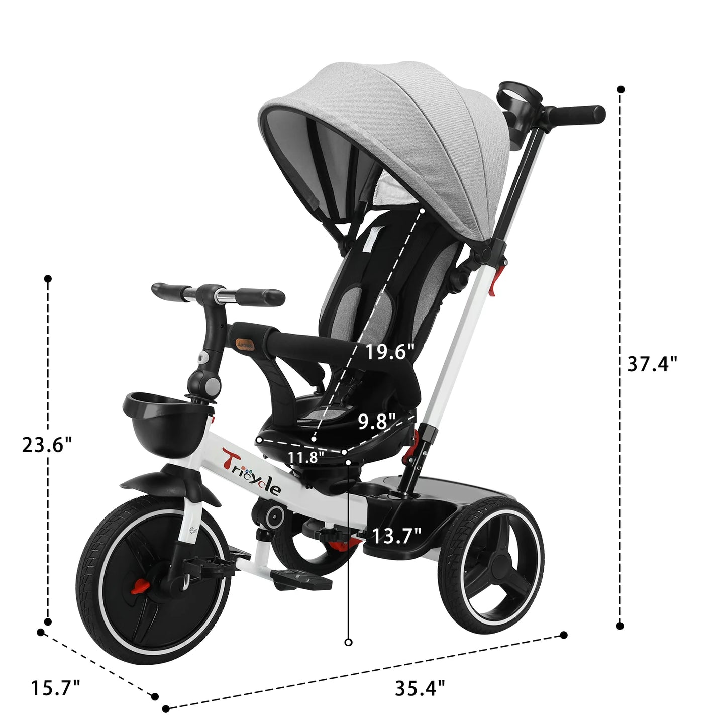 Baby Tricycle, 6-in-1 Baby Push Bike Steer Stroller, Detachable Guardrail, Adjustable Canopy