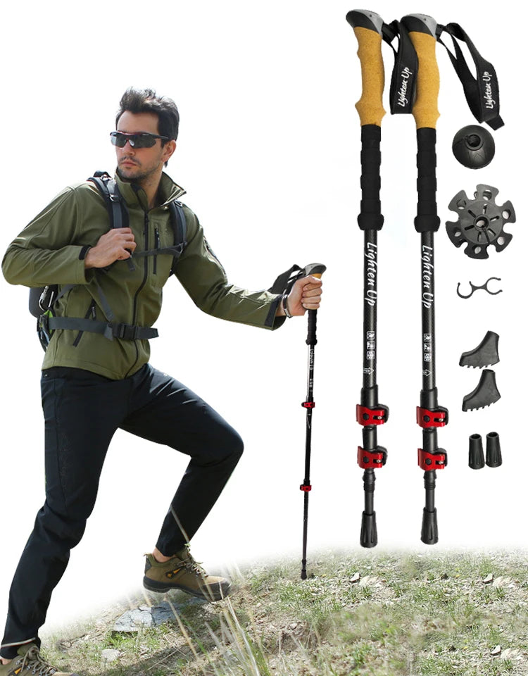 2Pcs Trekking Poles Ultra-light Telescopic Folding Poles  Staffs Aluminum/Carbon Cork Auxiliary Walking Sticks