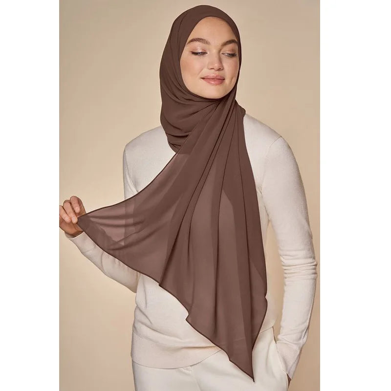Muslim Chiffon hijab Scarf Long Solid Color Head Wrap Women's Hijabs & Scarves Jersey Hijab Veil