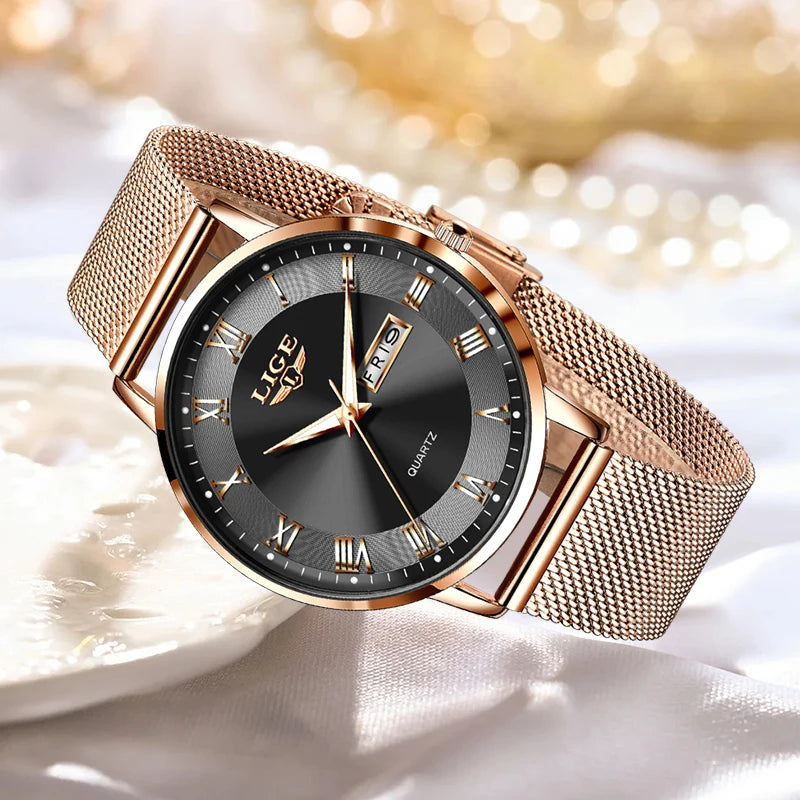 LIGE 2024 New Watch Women Luxury Watches Creative Steel Bracelet Watches