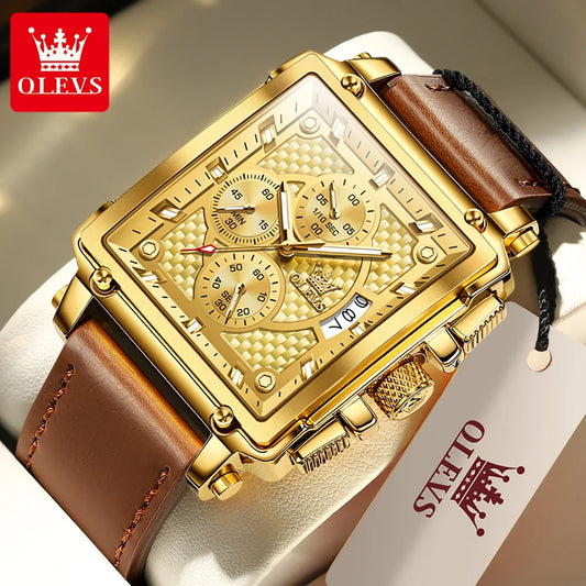 Men's Watches Luxury Square Quartz Wristwatch Original Waterproof Chronograph Watch