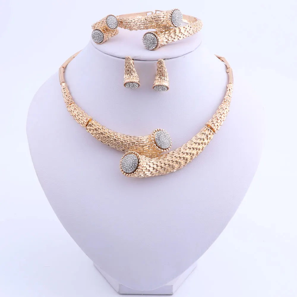 Women Dubai Bridesmaid Nigerian  Beads Jewelry Set Trendy  Color Necklace Earrings Bracelet Ring Set