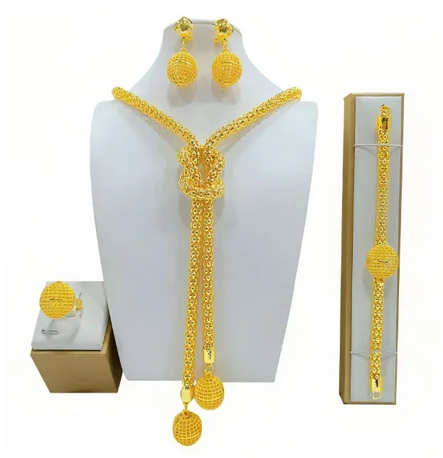 Dubai Jewelry Set For Women Necklace Earrings Indian Thailand Two Piece Set Gold Color