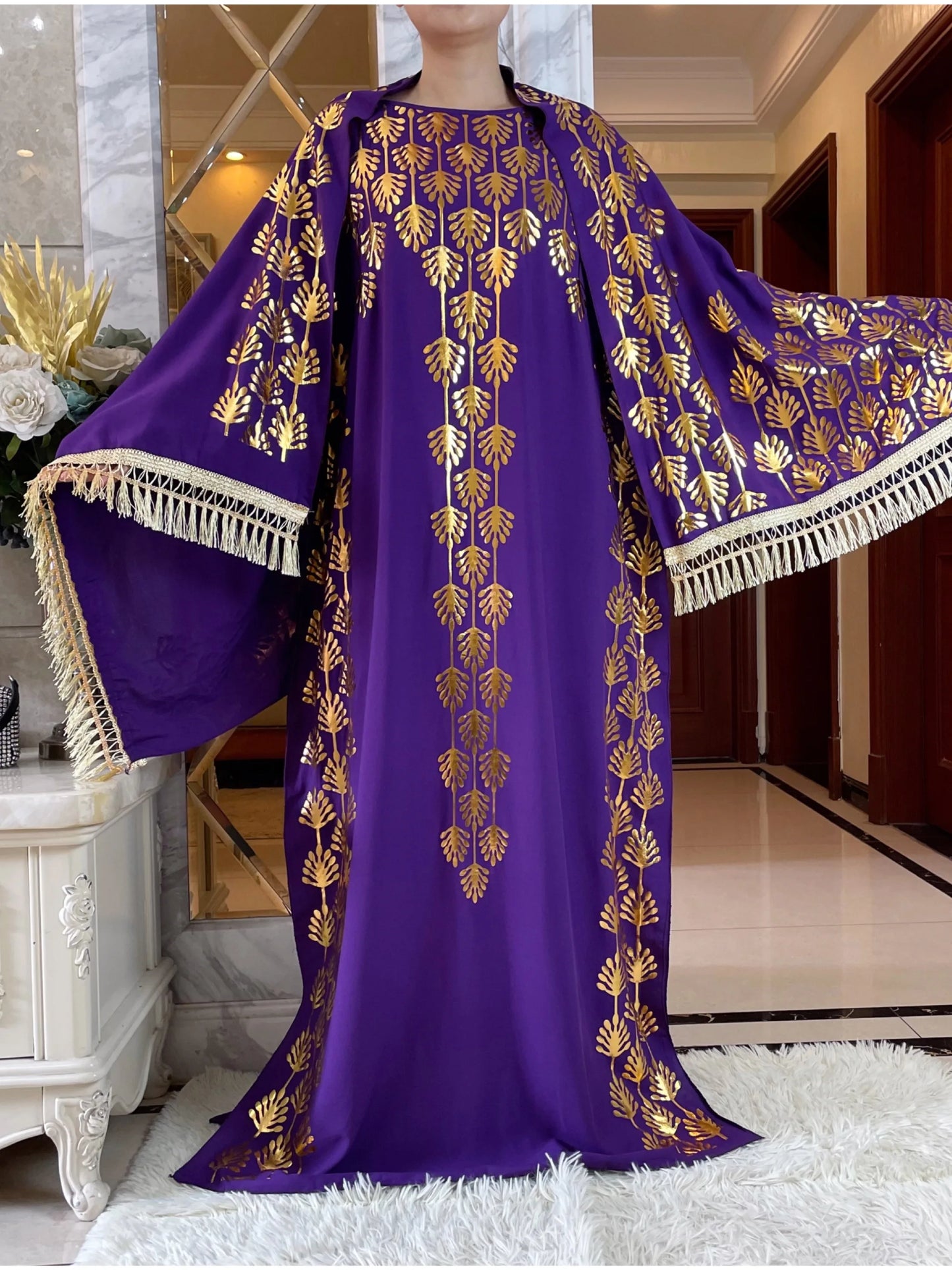 Abaya Short Sleeve Cotton Gold Stamping Loose Lady Maxi Islam African Dress