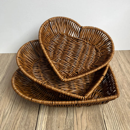 Heart-Shaped Woven Storage Basket Multi-Uses Simulation Rattan Desktop Baskets For Bread Fruit Restaurant Serving Display Basket - Hiron Store