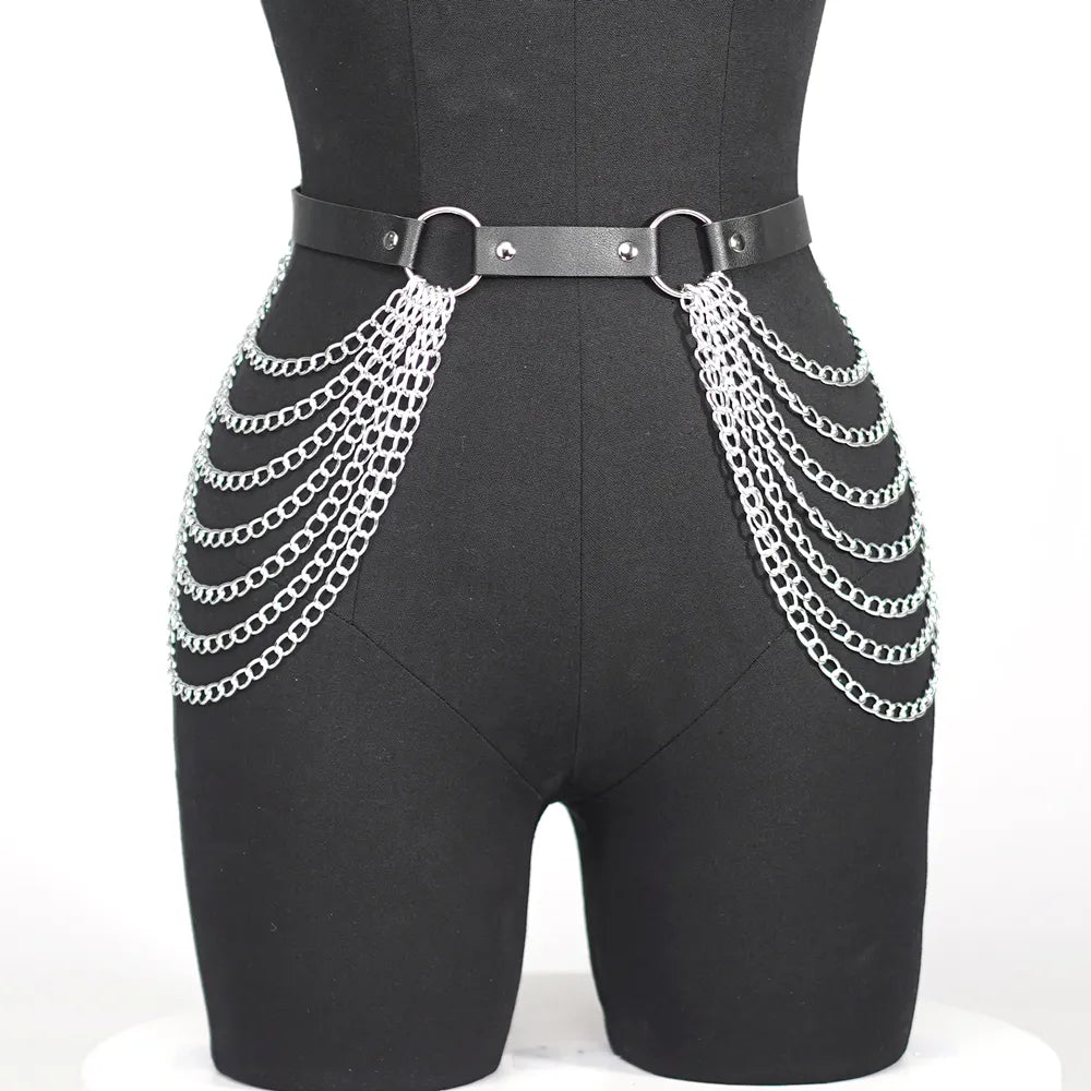 Women Sexy Leg Chain Harness garter Belt Waist Corset Belt Leather Harness Waists Thigh Harness Gothic Clothing Accessory - Hiron Store