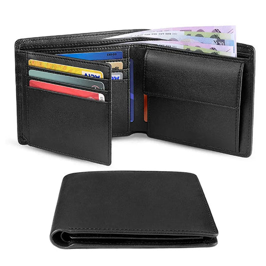 100% Genuine Leather RFID Blocking Slim Trifold Men Wallets with Coin Pocket