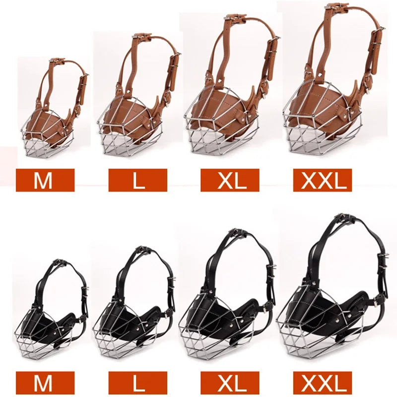 Soft Leather Dog Muzzle Training Collar Adjustable Breathable Straps Mask