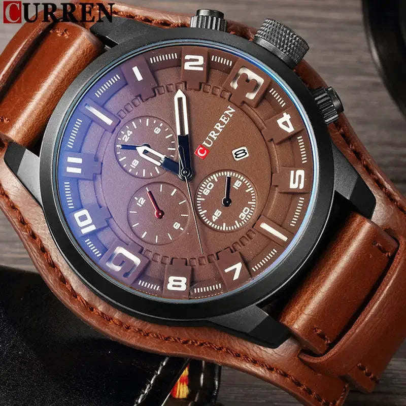 Mens Watches Date Sport Military Clock Leather Strap Quartz Business Men Watch