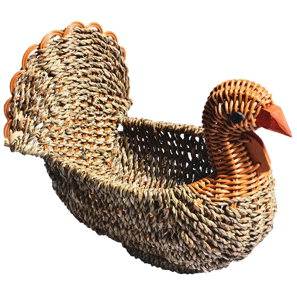 Desktop Decorative Turkey Shaped Weaving  Multi-function Woven Basket Desktop Snack Organizer Woven Storage Basket - Hiron Store