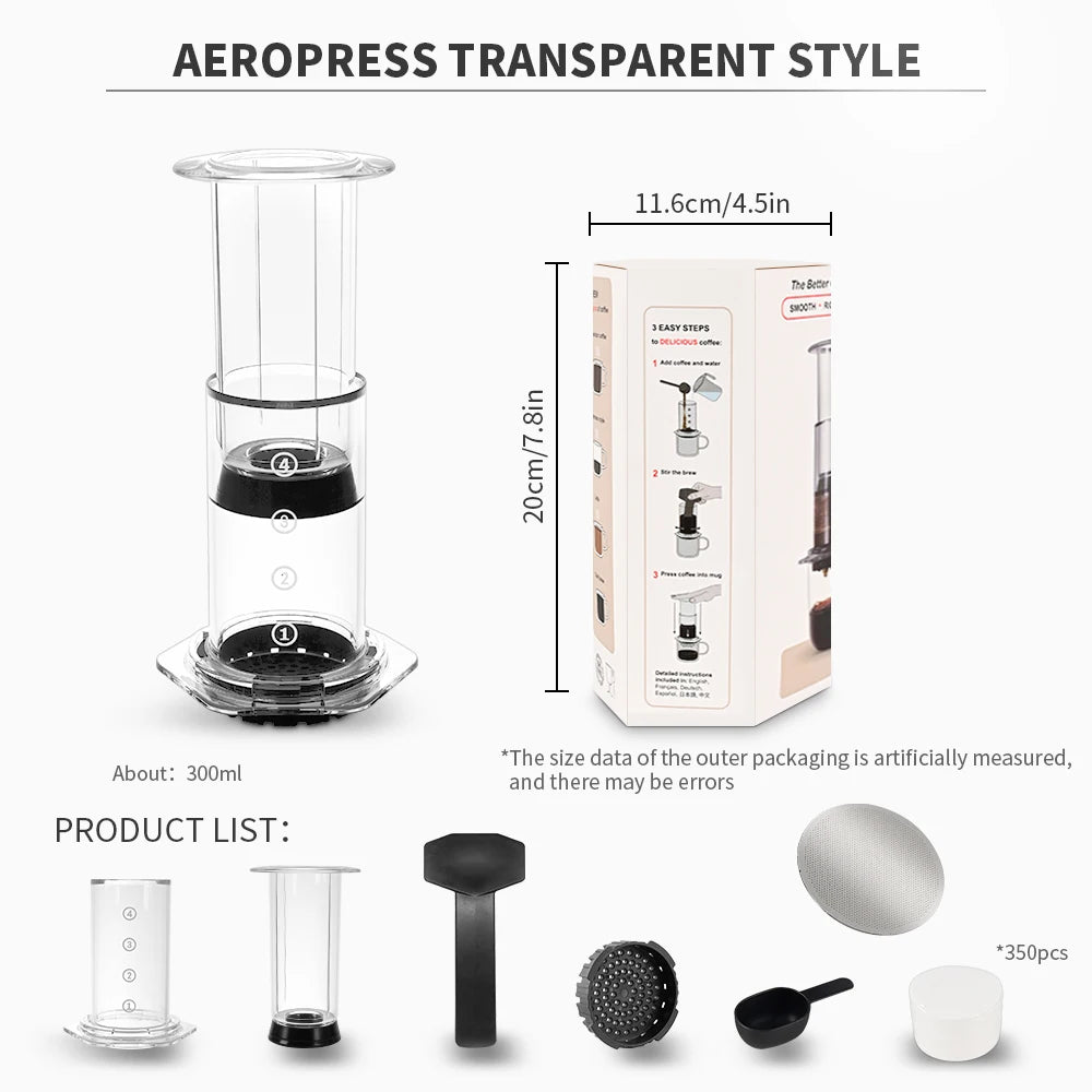 Transparent Espresso Coffee Maker Portable French Press Coffee Pot With Filter Papers Kit