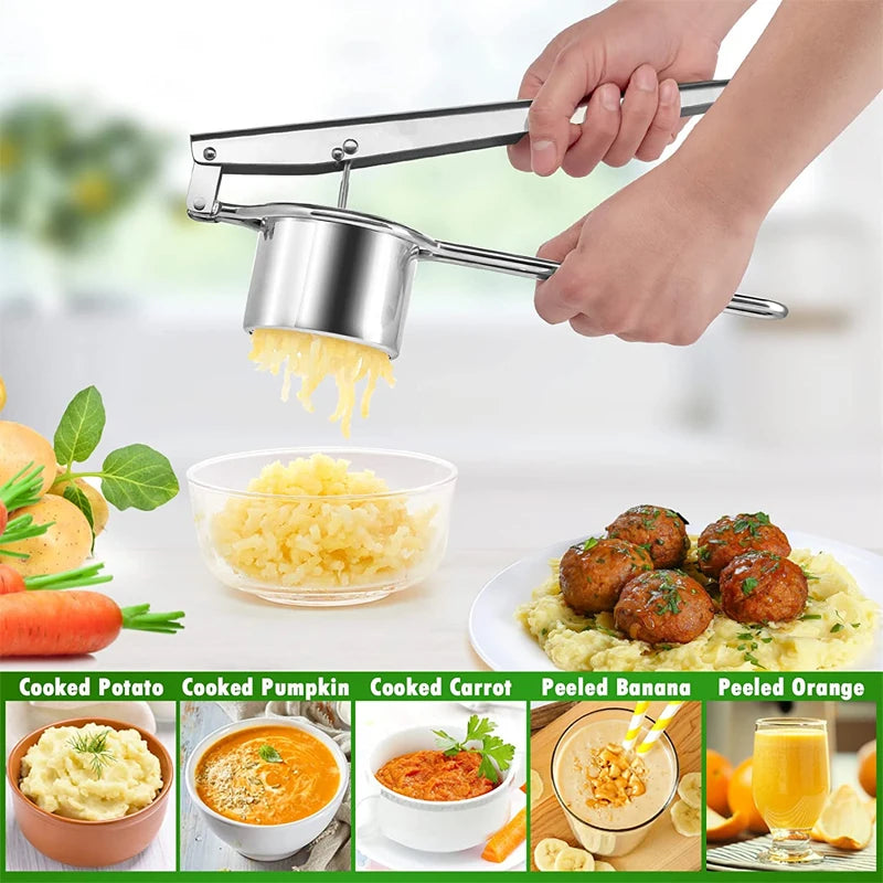 LMETJMA Stainless Steel Potato Ricer Manual Potato Masher With 3 Interchangeable Discs Fruit Juicer Lemon Squeezer