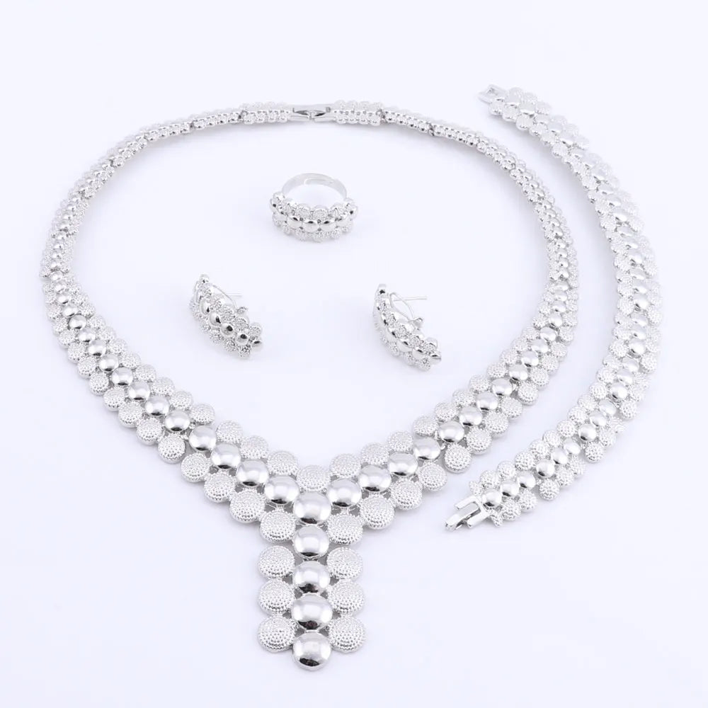 African Beads Jewelry Set Women African Costume Jewelry Set Dubai Silver Color