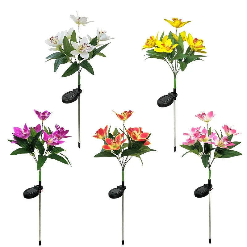 1pc Artificial Flower Lawn Lights 7-head Solar Orchid Lights Yard Garden Decoration LED Solar Ground Lights