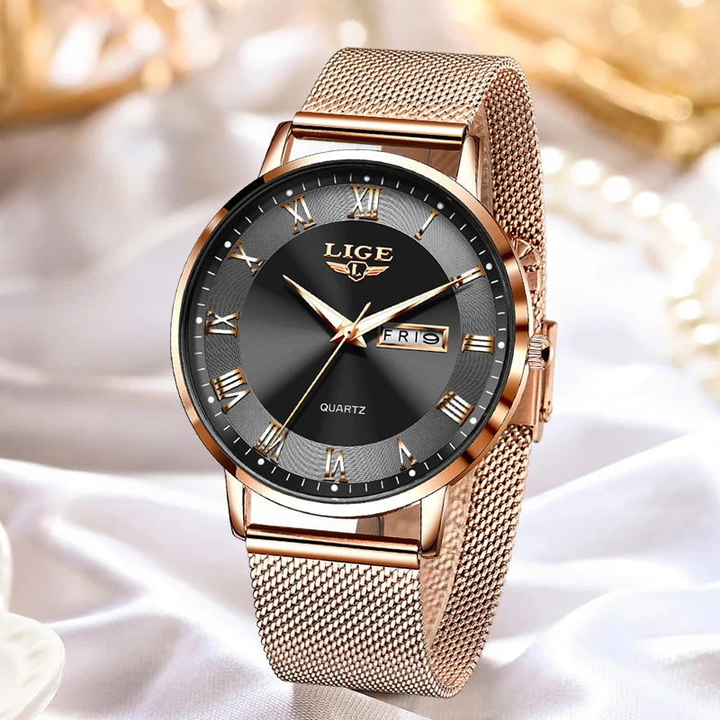 LIGE 2024 New Watch Women Luxury Watches Creative Steel Bracelet Watches