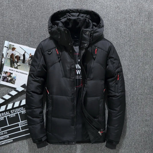 Winter Mens White Duck Down Jacket Warm Hooded Thick Slim Fit Puffer Jacket Coat  Casual High Quality