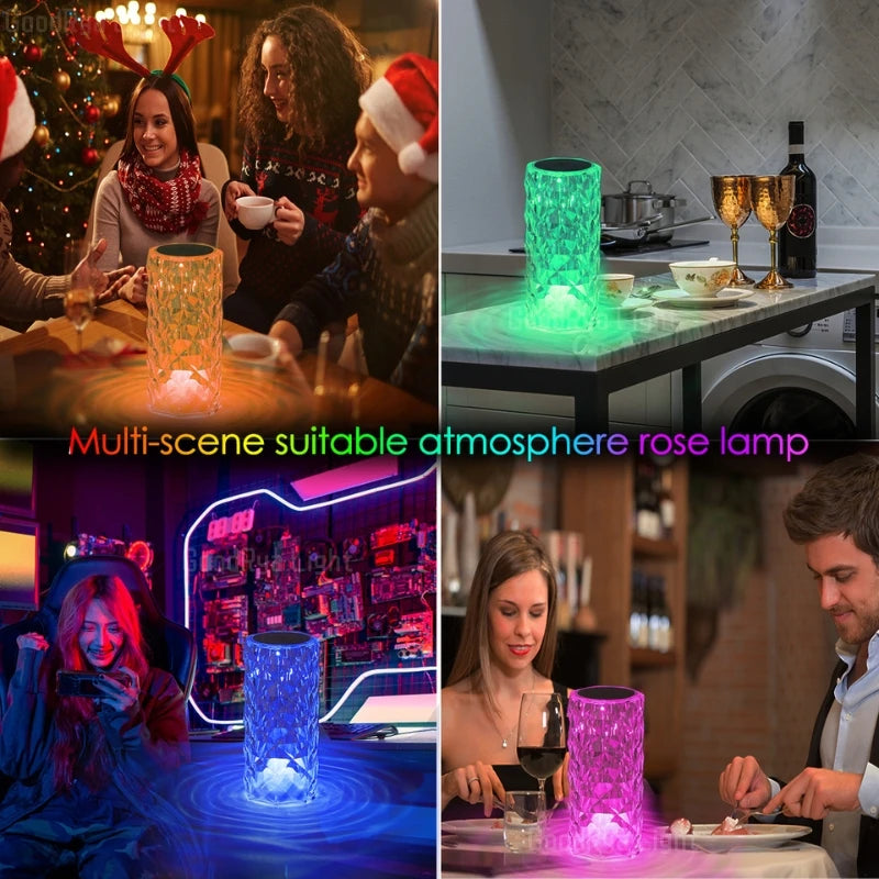 3/16 Colour LED Crystal Table Lamp Rechargeable Touch Rose Romantic Night Lamp home Bar Decoration