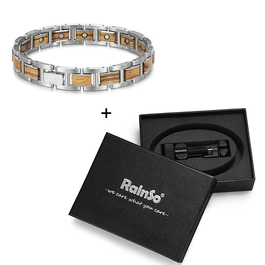 Rainso Stainless Steel Bracelet For Men Zebra Wooden Bracelet Homme Health Care Bohemian Magnetic Bracelet Viking Gifts For Men - Hiron Store