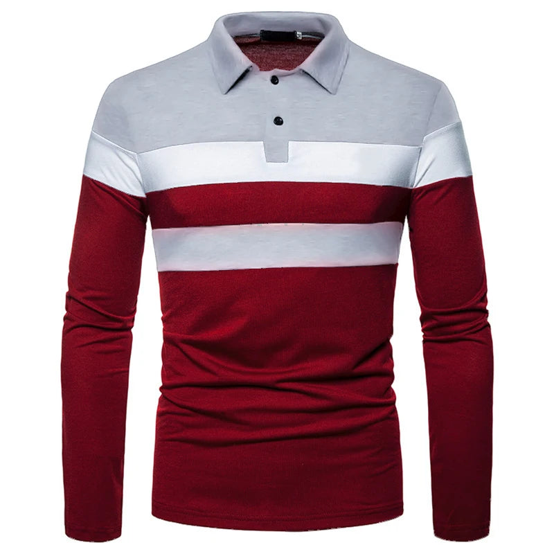 Men Long Sleeve Polo Shirt Splicing Tee Business  Casual Men Breathable Tops 5XL