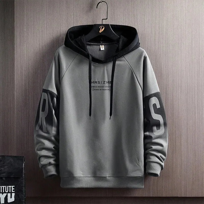 Men's Winter New Casual And Versatile Contrast Monogram Print Long Sleeve Hooded Sweatshirt