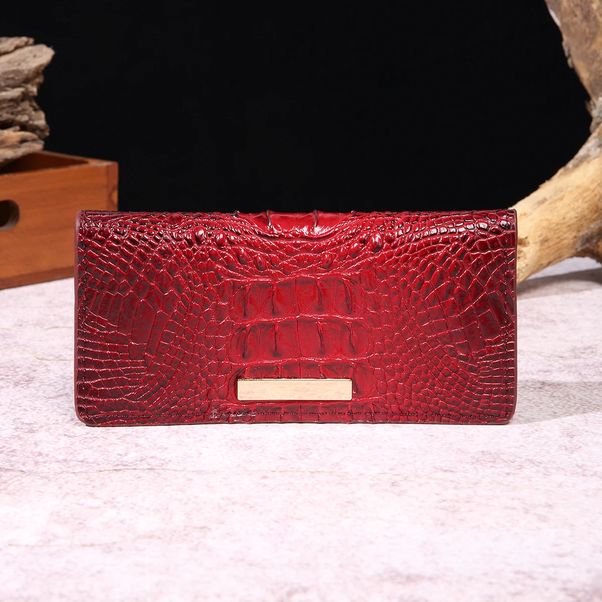 Simple and fashionable crocodile pattern solid color block wallet