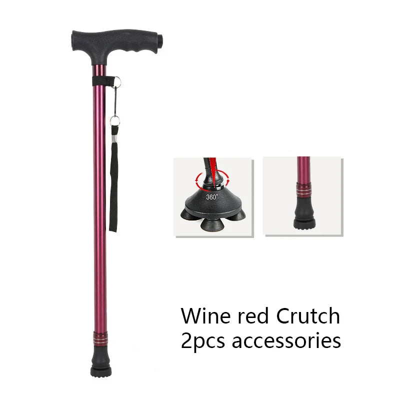 Old People Crutch Telescoping Aluminum Alloy Rod Walking Stick T-handle with Lamp