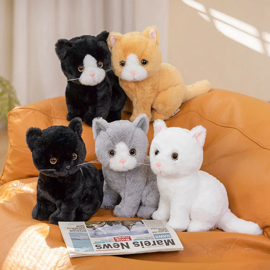 Simulation Plush Cartoon Cats Sitting Cute Animal Toy Grey Yellow Black White Colours Kitten Doll Boys