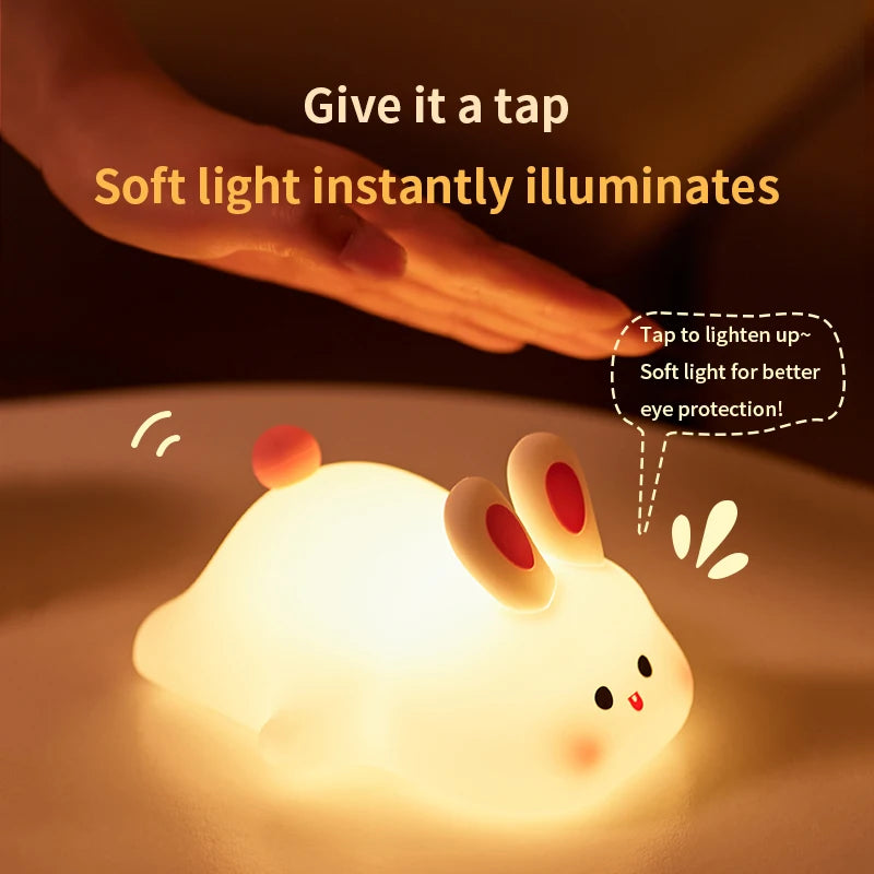 Cute Rabbit Silicone Night Lights Rechargeable Bedside Patting Nightlight Bedroom Atmosphere Lamp