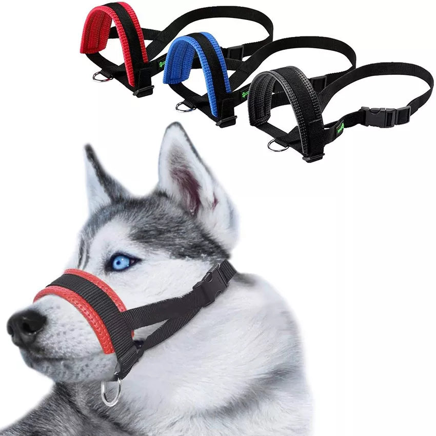 Soft Nylon Dog Muzzle Anti Barking Training Pet Mouth Mask Harness for Small Large Dogs Prevent from Biting, Adjustable Loop - Hiron Store