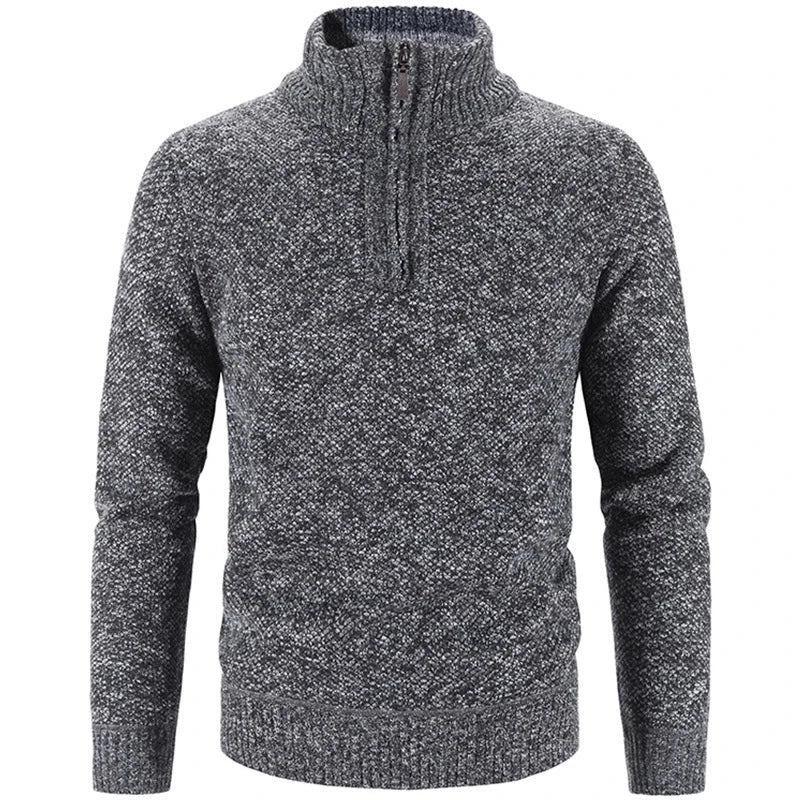 Men's Fleece Sweater Half Zipper Turtleneck Warm Pullover Quality Slim Knitted Wool Sweaters