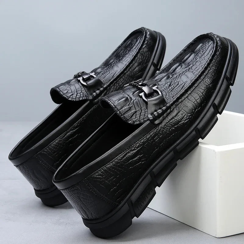 Genuine Leather Casual Loafers for Men Fashion New Designer Crocodile Print Spring Autumn Shoes