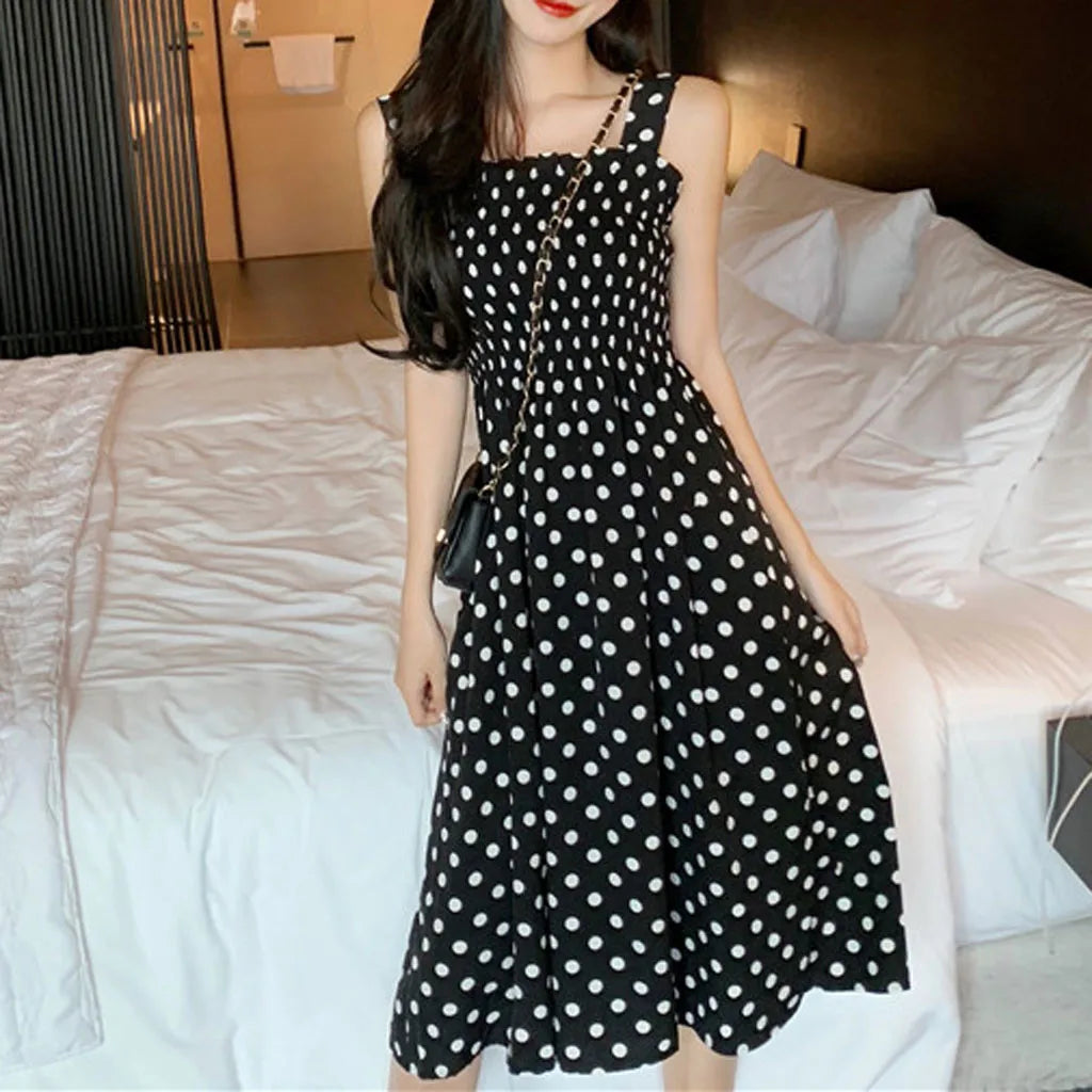 Women's Dresses 2024 Summer Fashion Loose None Sleeve Polka Dot Shoulder Sexy Dresses