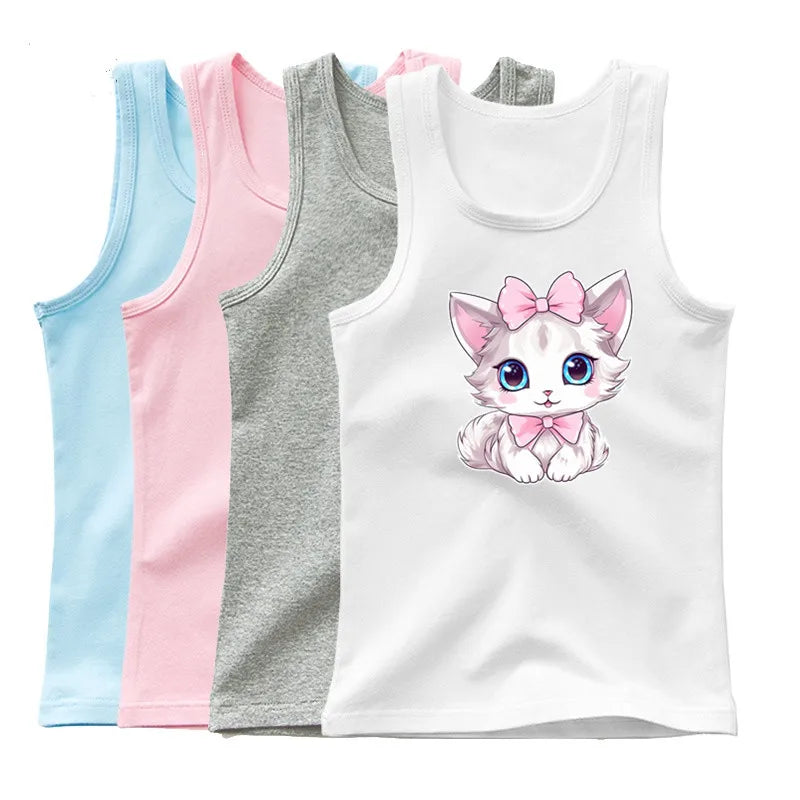 3-14years Girls Shiba Inu Dog Print Tank Top Children Cute Dog Sleeveless T-shirt